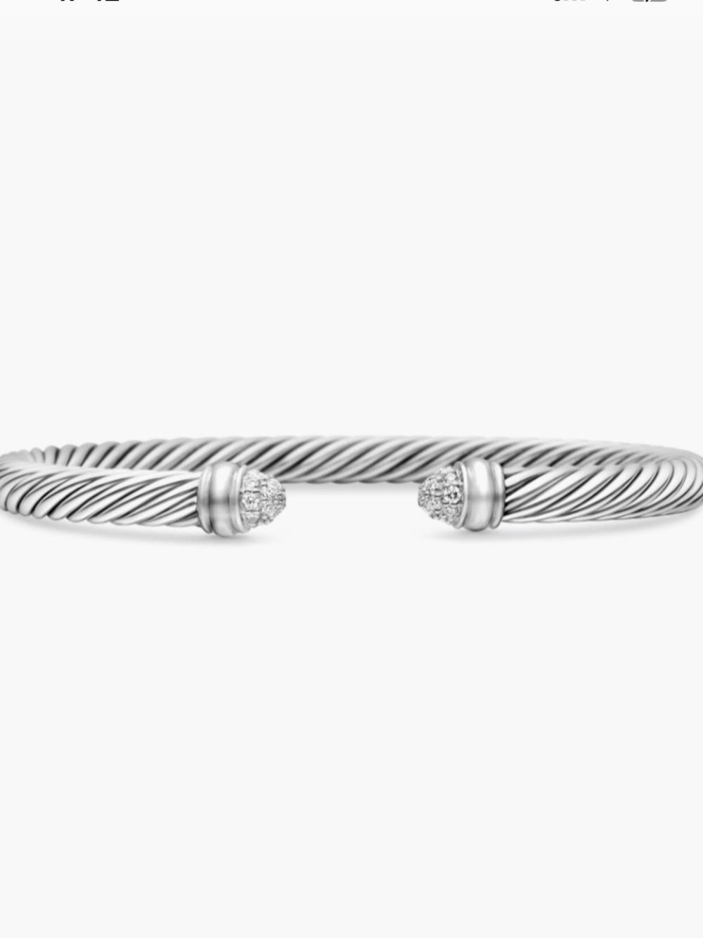 David Yurman Sterling Silver Classic Cable Bracelet with Diamond End Caps
